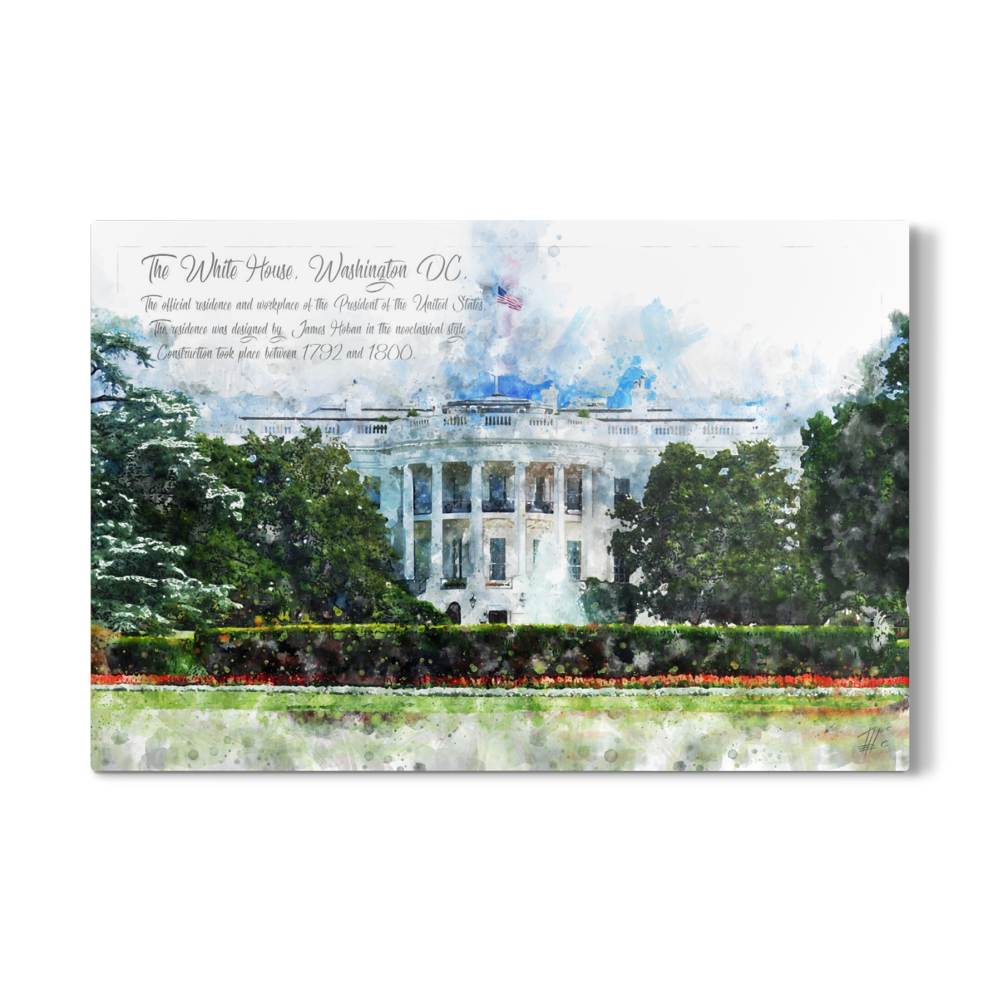 Galerie-Print "Weisses Haus Washington Aquarell" 75x50 cm artboxONE