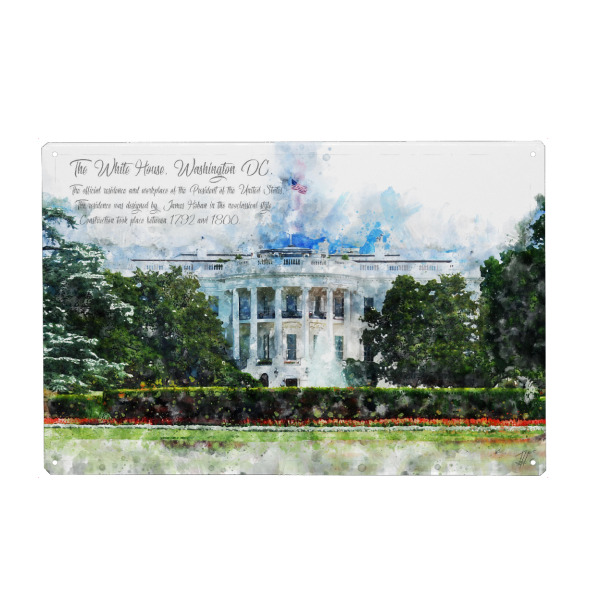 Metall Poster "Weisses Haus Washington Aquarell" artboxONE - Architektur,Reise / Länder,Städte / Washington