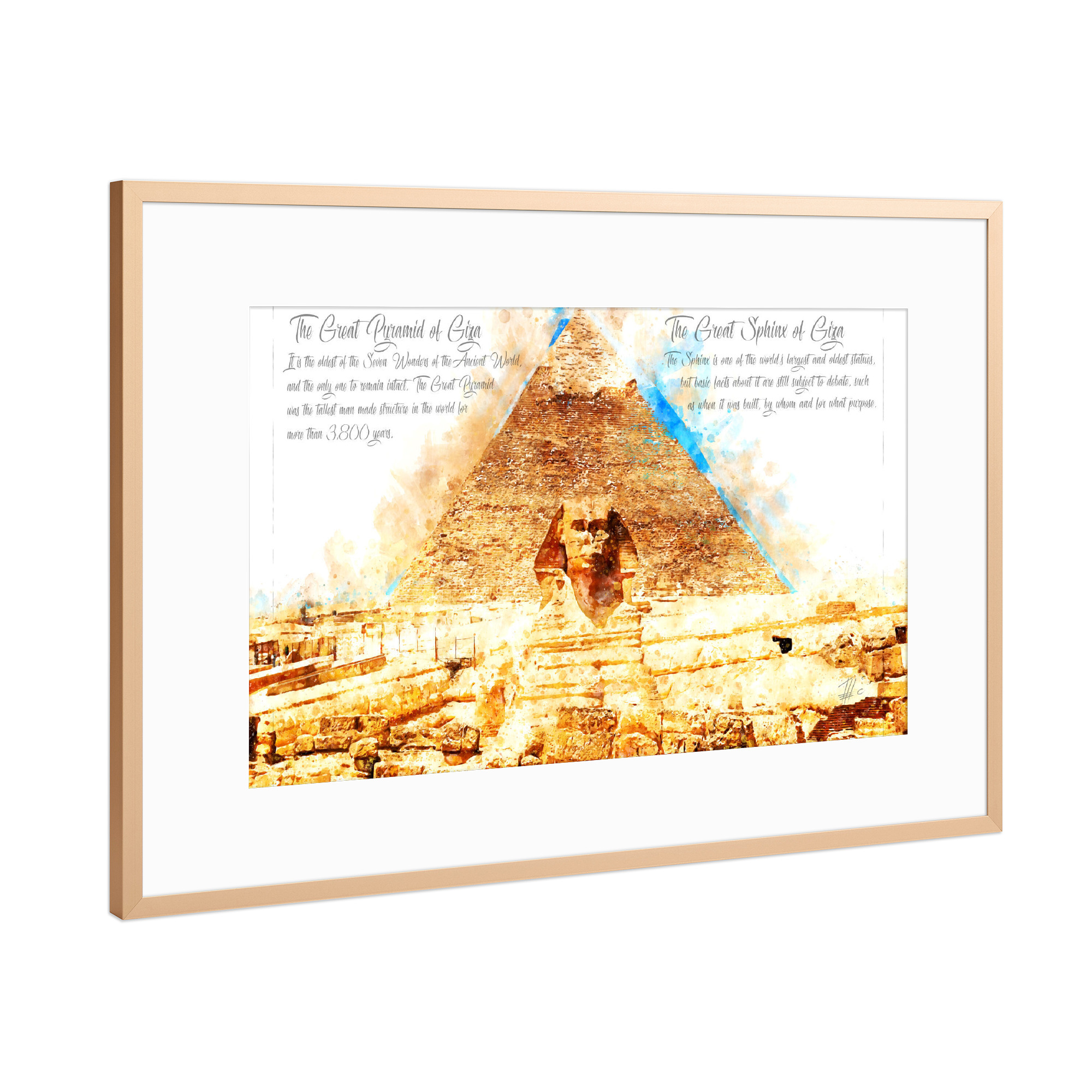 Poster mit Rahmen Kupfer "Cheops Pyramide Aquarell" artboxONE - Architektur,Reise / Afrika