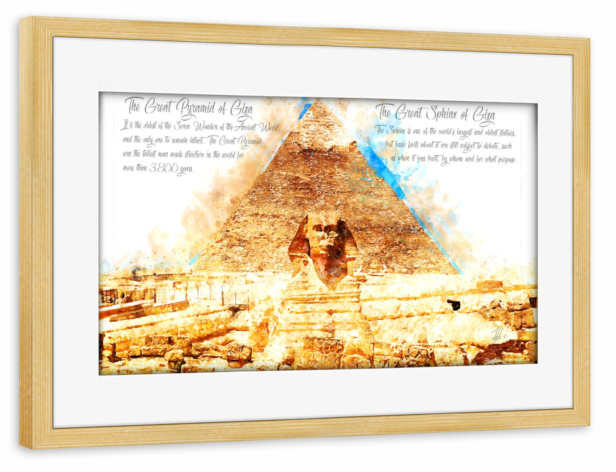 Poster mit Rahmen kiefer "Cheops Pyramide Aquarell" artboxONE - Architektur,Reise / Afrika