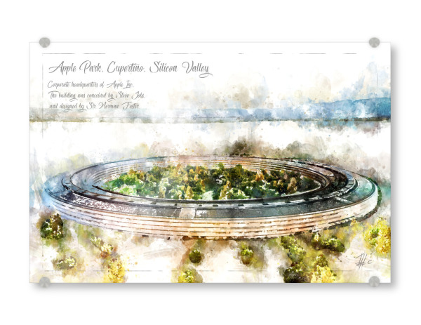 Acrylglasbild "Apple Park Aquarell" artboxONE - Reise,Architektur