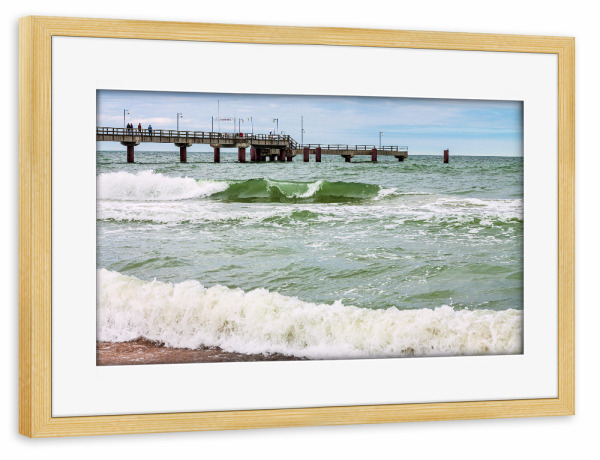 Poster mit Rahmen kiefer "Seebrücke in Göhren" artboxONE - Natur,Reise,Reise / Strand und Meer