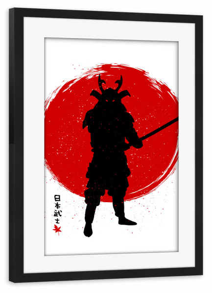 Poster mit Rahmen schwarz "Samurai with Katana" artboxONE - Menschen,Städte / Tokio,Männer - Japan,Samurai,Sun,Katana,Japanese,Kanj,Gym