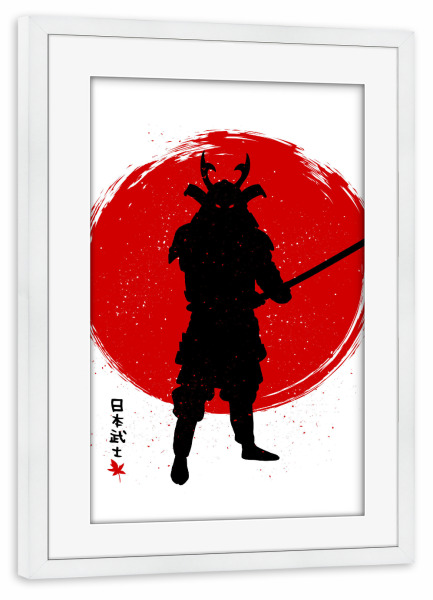 Poster mit Rahmen weiß "Samurai with Katana" artboxONE - Menschen,Städte / Tokio,Männer - Japan,Samurai,Sun,Katana,Japanese,Kanj,Gym