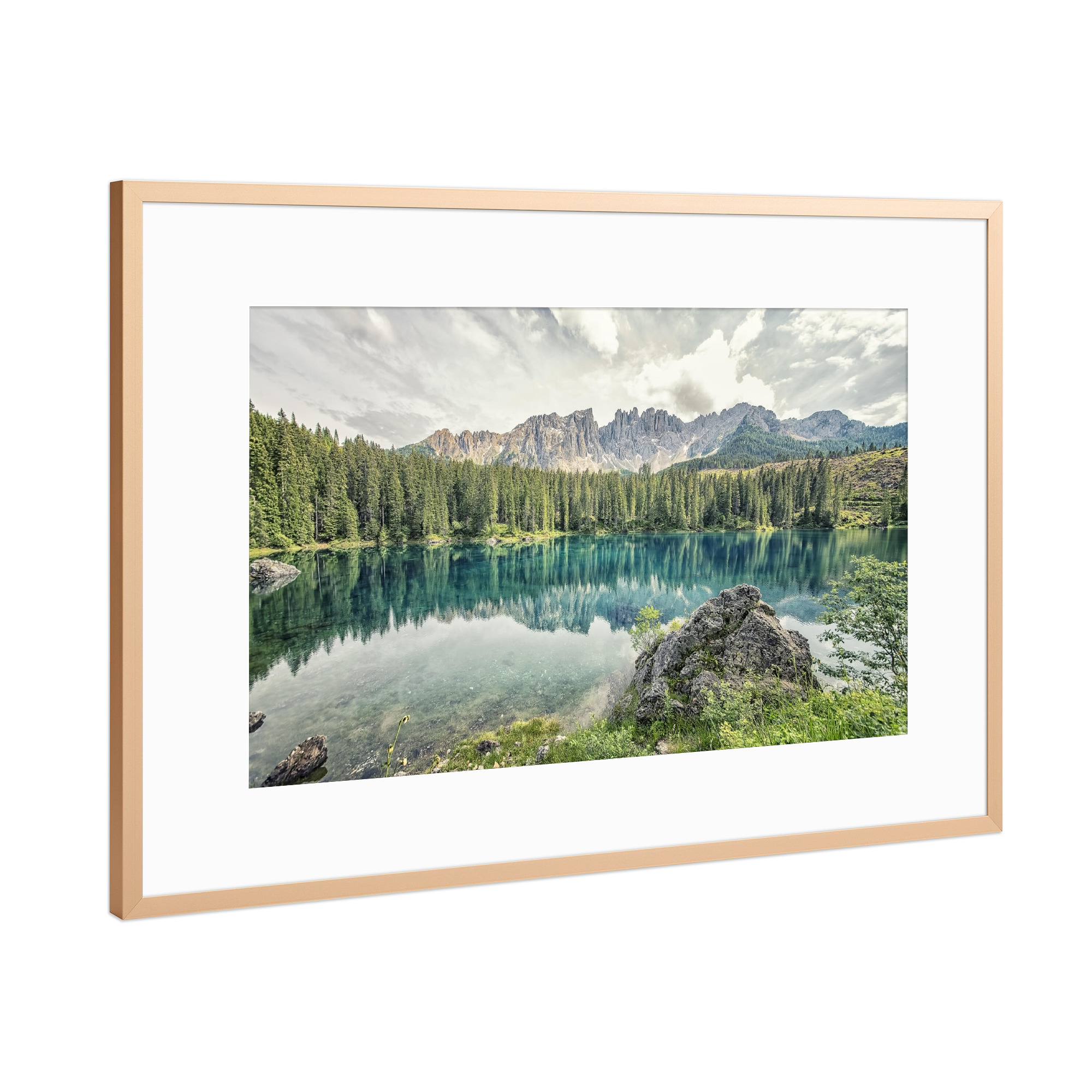 Poster mit Rahmen Kupfer "Carezza lake" artboxONE - Natur,Reise,Reise / Länder