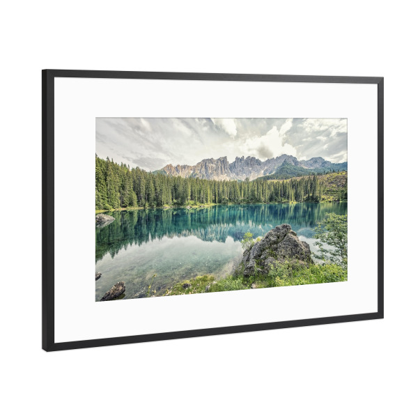 Poster mit Rahmen Schwarz (Metallic) "Carezza lake" artboxONE - Natur,Reise,Reise / Länder