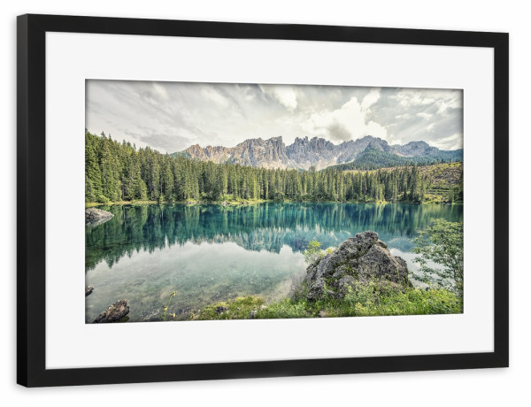 Poster mit Rahmen schwarz "Carezza lake" artboxONE - Natur,Reise,Reise / Länder