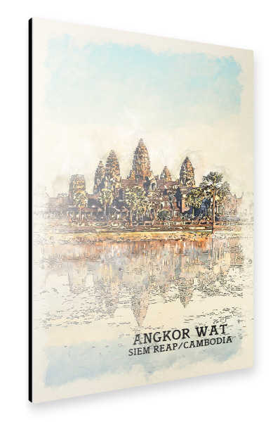 Alu-Dibond "Angkor Wat Sketch" 30x20 cm artboxONE