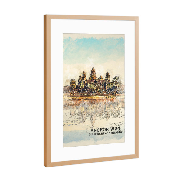 Poster mit Rahmen Kupfer "Angkor Wat Sketch" artboxONE - Natur,Architektur