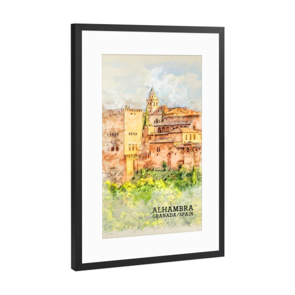Poster mit Rahmen Schwarz (Metallic) "Alhambra Sketch" artboxONE - Architektur