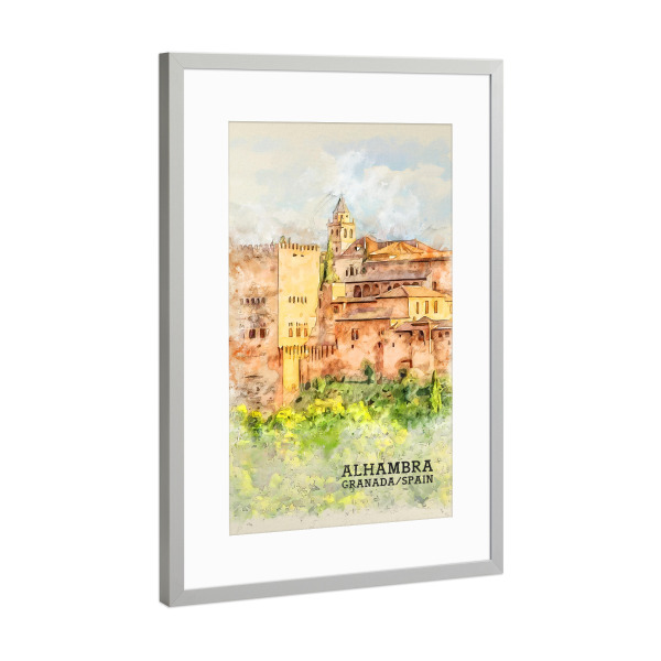 Poster mit Rahmen Silber "Alhambra Sketch" artboxONE - Architektur