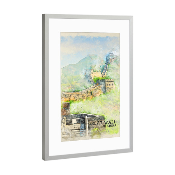 Poster mit Rahmen Silber "Chinesische Mauer Sketch" artboxONE - Natur,Architektur