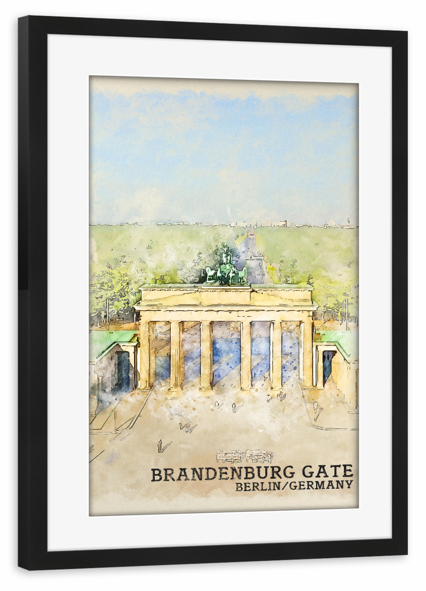 Poster mit Rahmen schwarz "Brandenburger Tor Sketch" artboxONE - Architektur