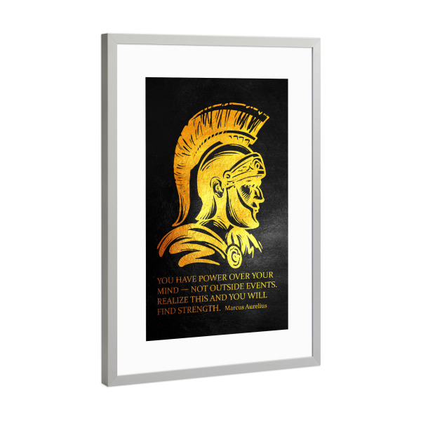 Poster mit Rahmen Silber "Marcus Aurelius Motivational Quote" artboxONE - Typografie,Menschen,Buchstaben,Männer
