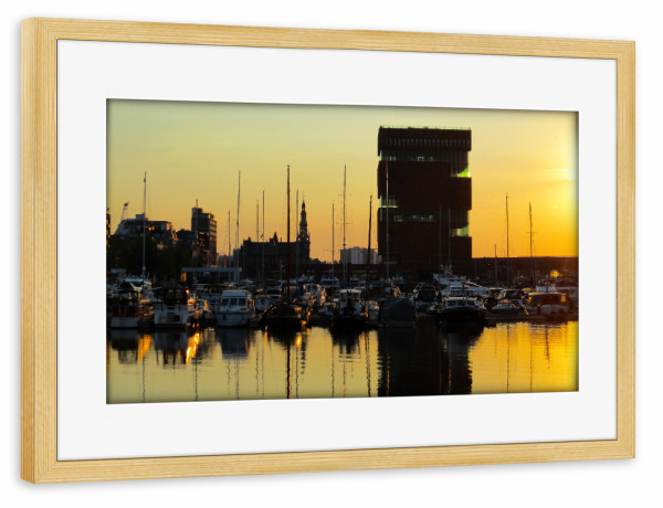 Poster mit Rahmen kiefer "MAS, Antwerpen, Bonaparte Habour" artboxONE - Städte,Reise,Architektur,Reise / Länder