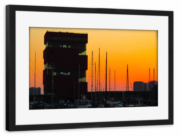 Poster mit Rahmen schwarz "MAS Antwerpen Sunset" artboxONE - Reise,Architektur,Reise / Länder