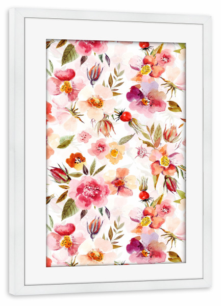 Poster mit Rahmen weiß "Watercolor Midsummer Roses" artboxONE - Floral