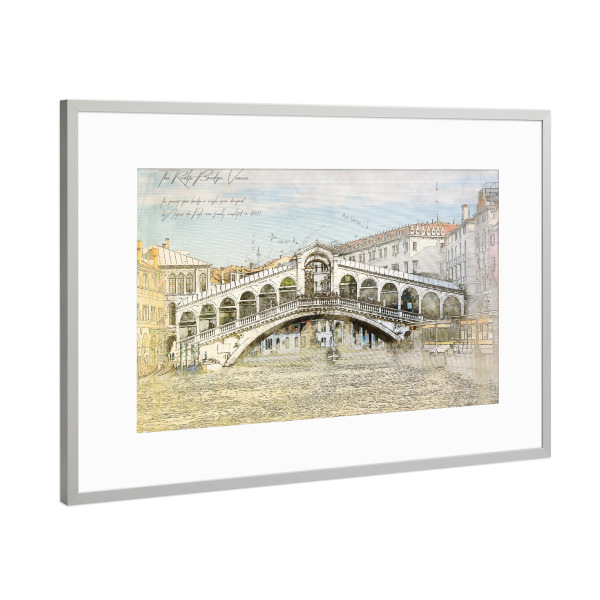 Poster mit Rahmen Silber "Rialto Bridge, Venice" artboxONE - Städte,Architektur,Städte / Venedig