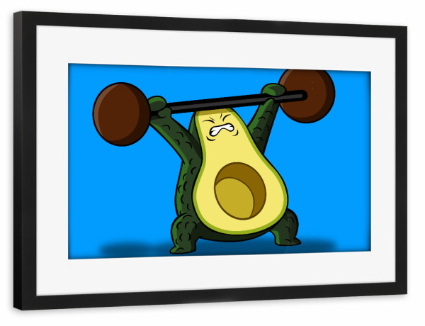 Poster mit Rahmen schwarz "Bone lifting Avocado" artboxONE - Essen & Trinken,Comic - Avocado,Gym,Fruit,Food,Lustig,Essen,Comic