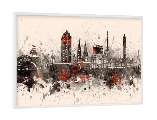 Poster mit weißem Rahmen "Bremen skyline artistic beige" artboxONE - Städte,Reise,Architektur