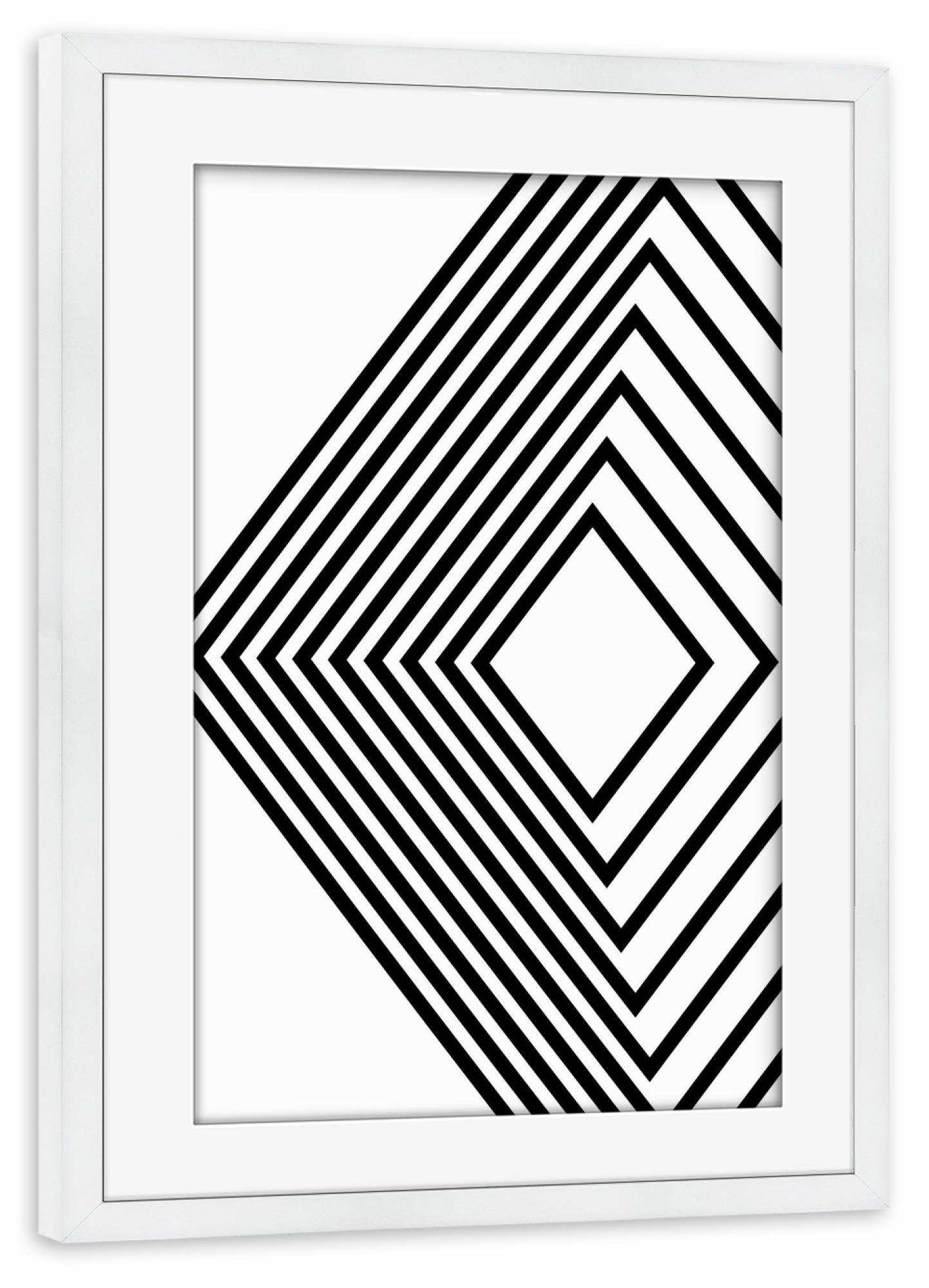 Poster mit Rahmen weiß "Geometry Line ART - white black" artboxONE - Abstrakt,Schwarzweiß,Geometrie