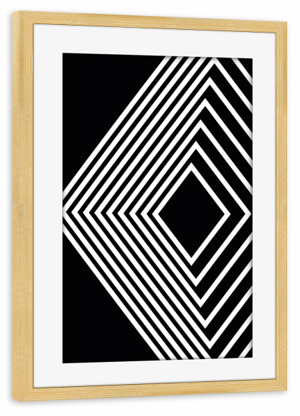 Poster mit Rahmen kiefer "Geometry Line ART black white" artboxONE - Abstrakt,Schwarzweiß,Geometrie