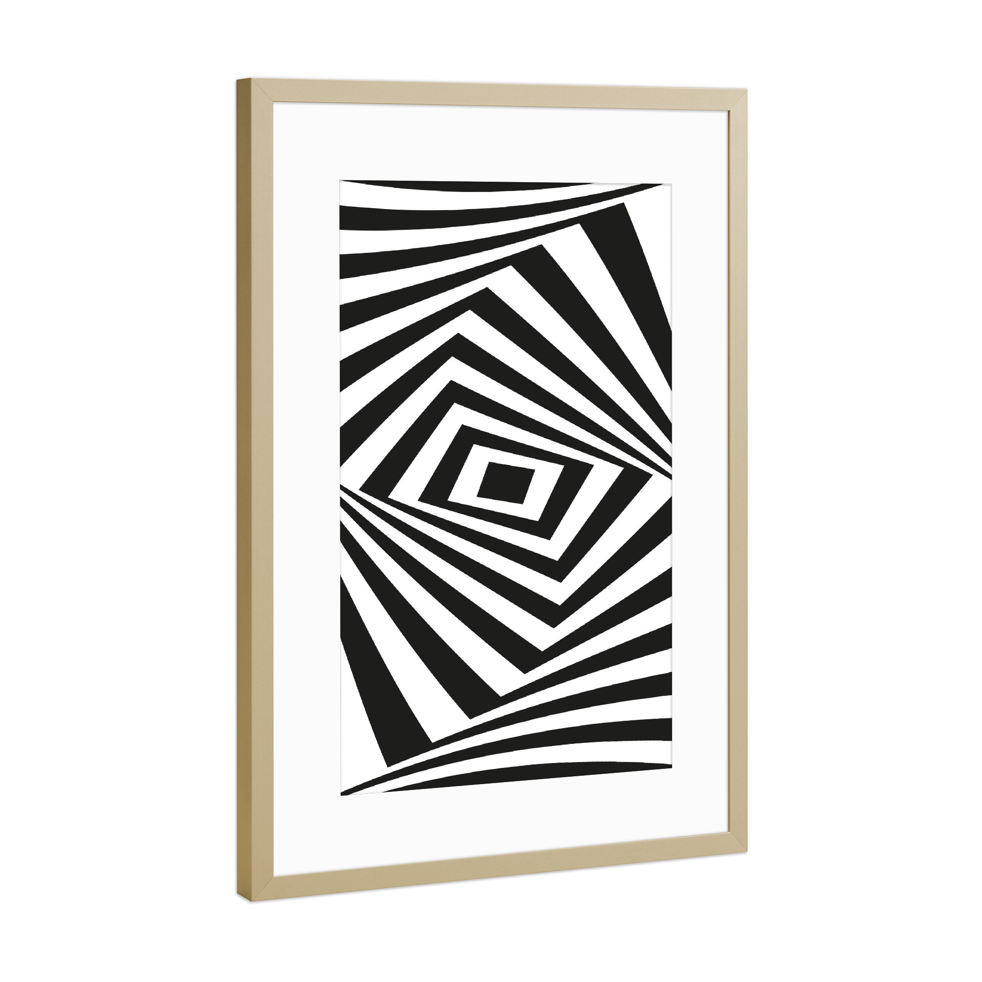 Poster mit Rahmen Gold "OP ART twisted" artboxONE - Abstrakt,Schwarzweiß,Geometrie
