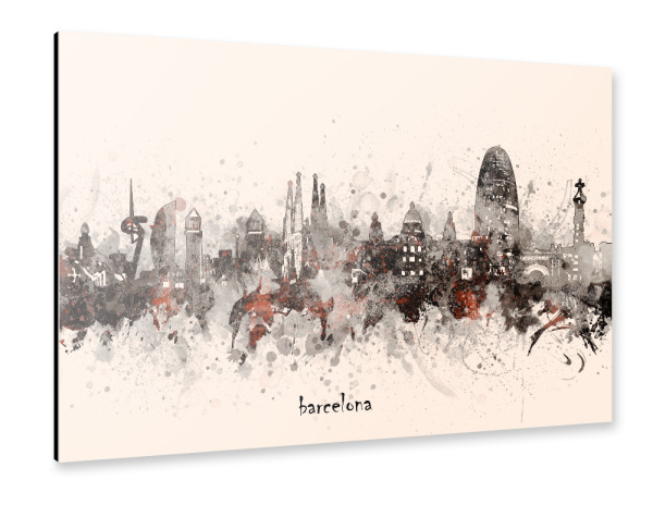 Alu-Dibond "Barcelona skyline artistic beige" 30x20 cm artboxONE