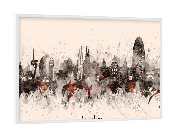 Poster mit weißem Rahmen "Barcelona skyline artistic beige" artboxONE - Städte,Architektur,Städte / Barcelona
