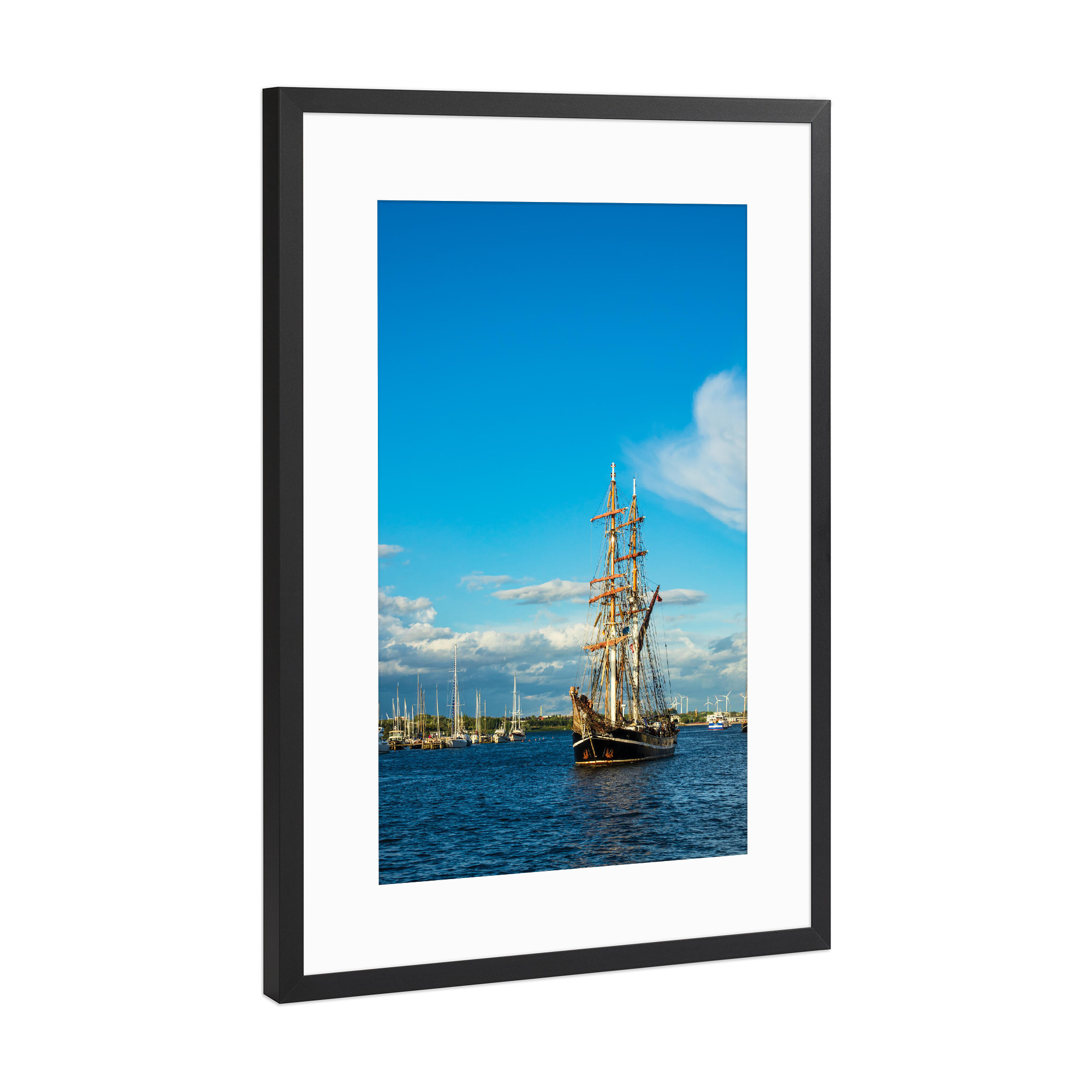 Poster mit Rahmen Schwarz (Metallic) "Segelschiffe in Rostock" artboxONE - Reise,Städte / Weitere