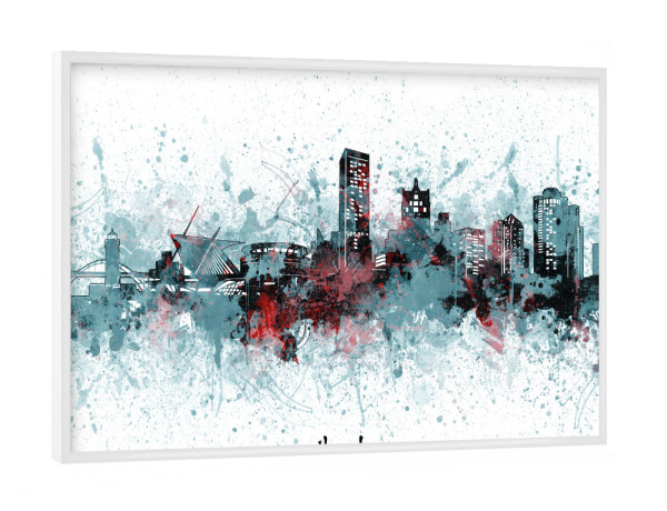 Poster mit weißem Rahmen "Milwaukee skyline artistic grey" artboxONE - Städte,Reise,Architektur