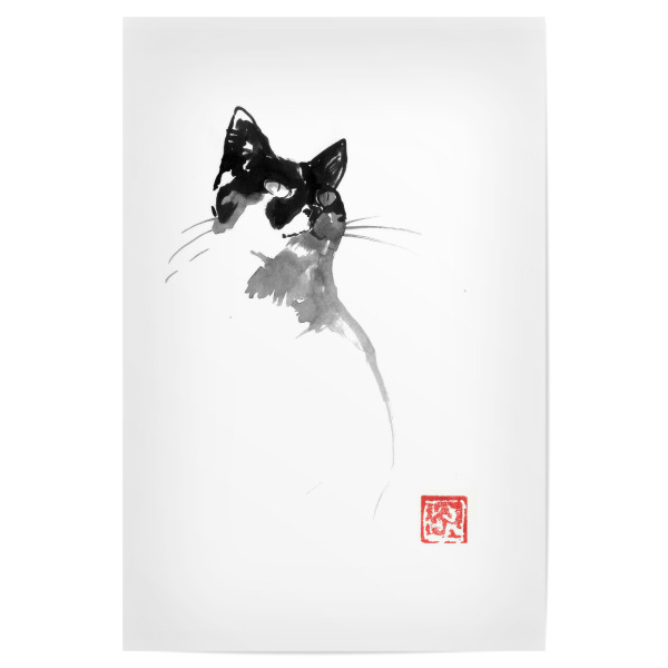 Poster "Kis cica" artboxONE - Tiere - Discuter,Neko,Sumie,Japon,Katze,Animal,Pet,Schwarzweiß,Blackandwhite,Abstract,Abstrakt