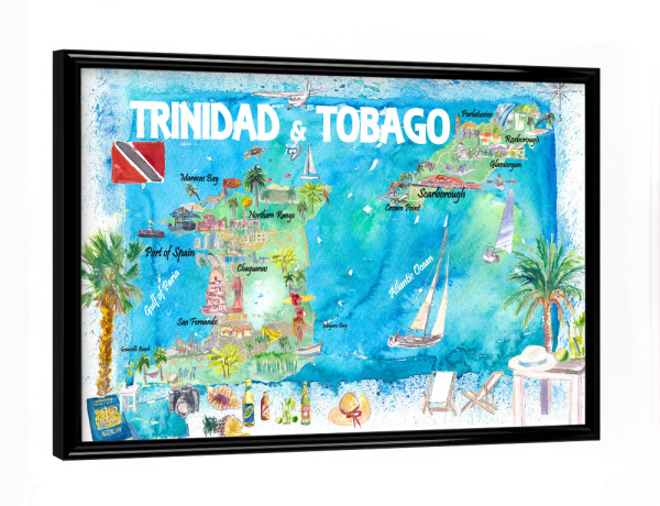 Poster mit schwarzem Rahmen "Trinidad & Tobago Inselkarte" artboxONE - Reise,Reise / Strand und Meer,Kartografie