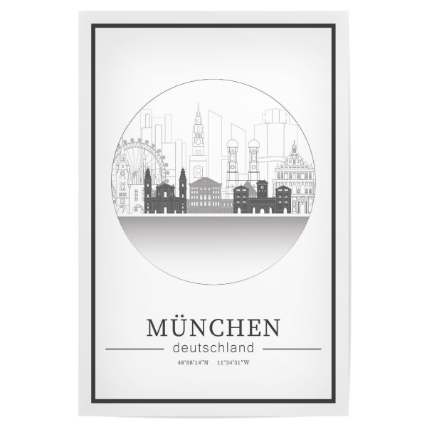 Poster 30x20 cm "Munich skyline line art circle" artboxONE - Städte,Städte / München,Reise,Architektur,Kartografie