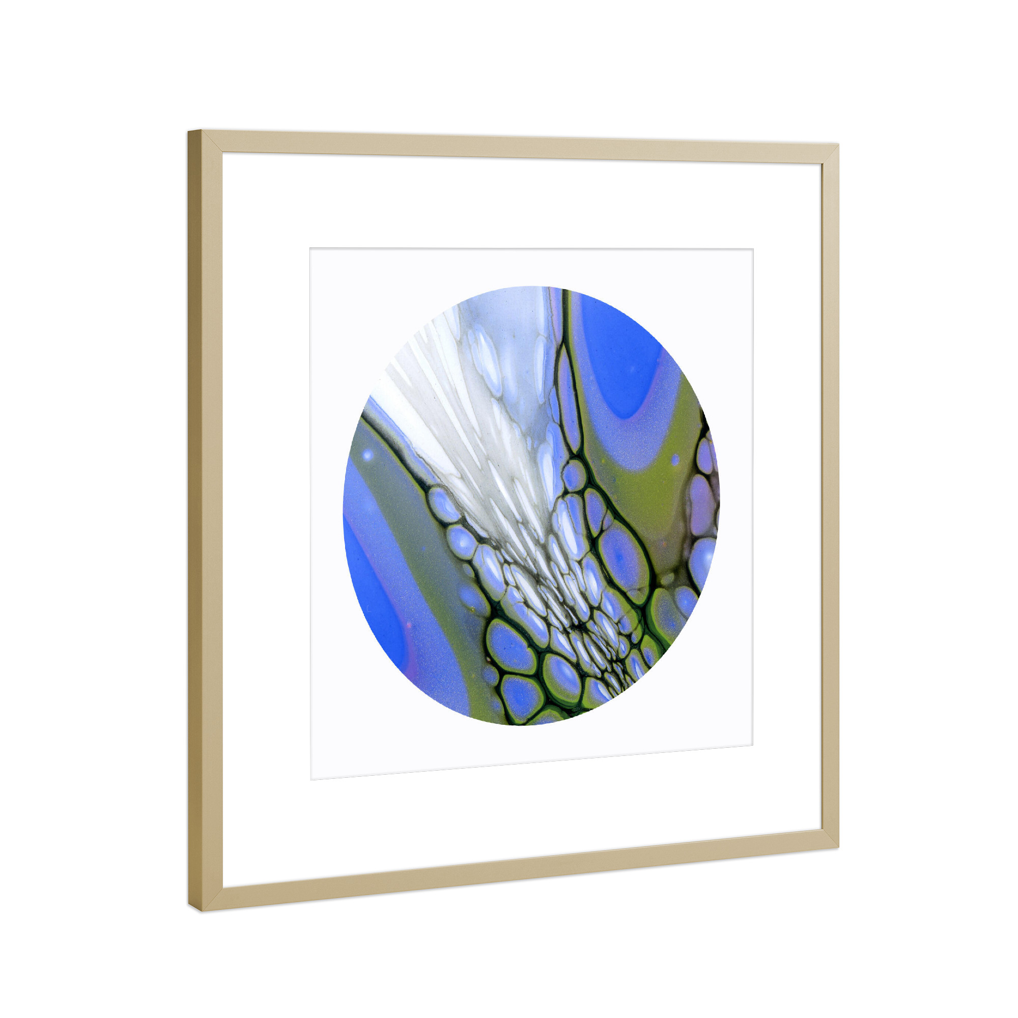 Poster mit Rahmen Gold "Blue Bloom Time" artboxONE - Abstrakt