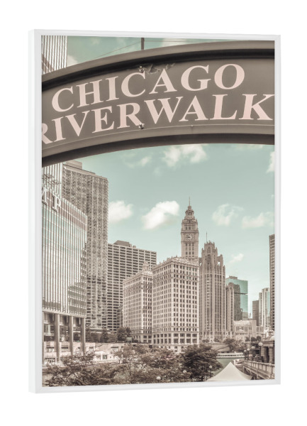 Poster mit weißem Rahmen "CHICAGO Riverwalk | Vintage" artboxONE - Architektur,Städte / Chicago