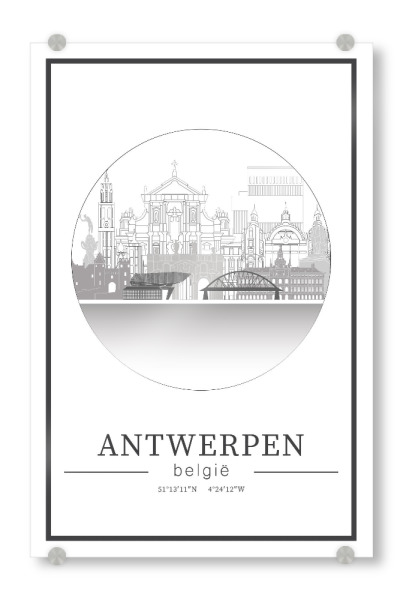 Acrylglasbild "Antwerp skyline line art circle" artboxONE - Städte,Reise,Architektur,Kartografie