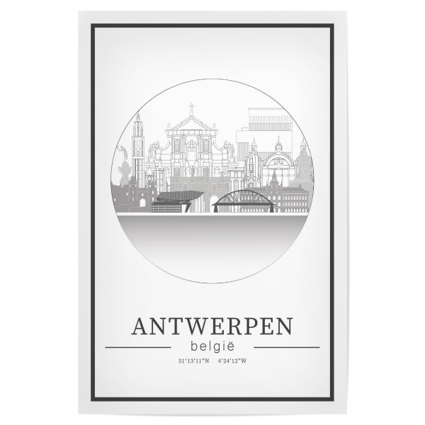 Poster "Antwerp skyline line art circle" artboxONE - Städte,Reise,Architektur,Kartografie