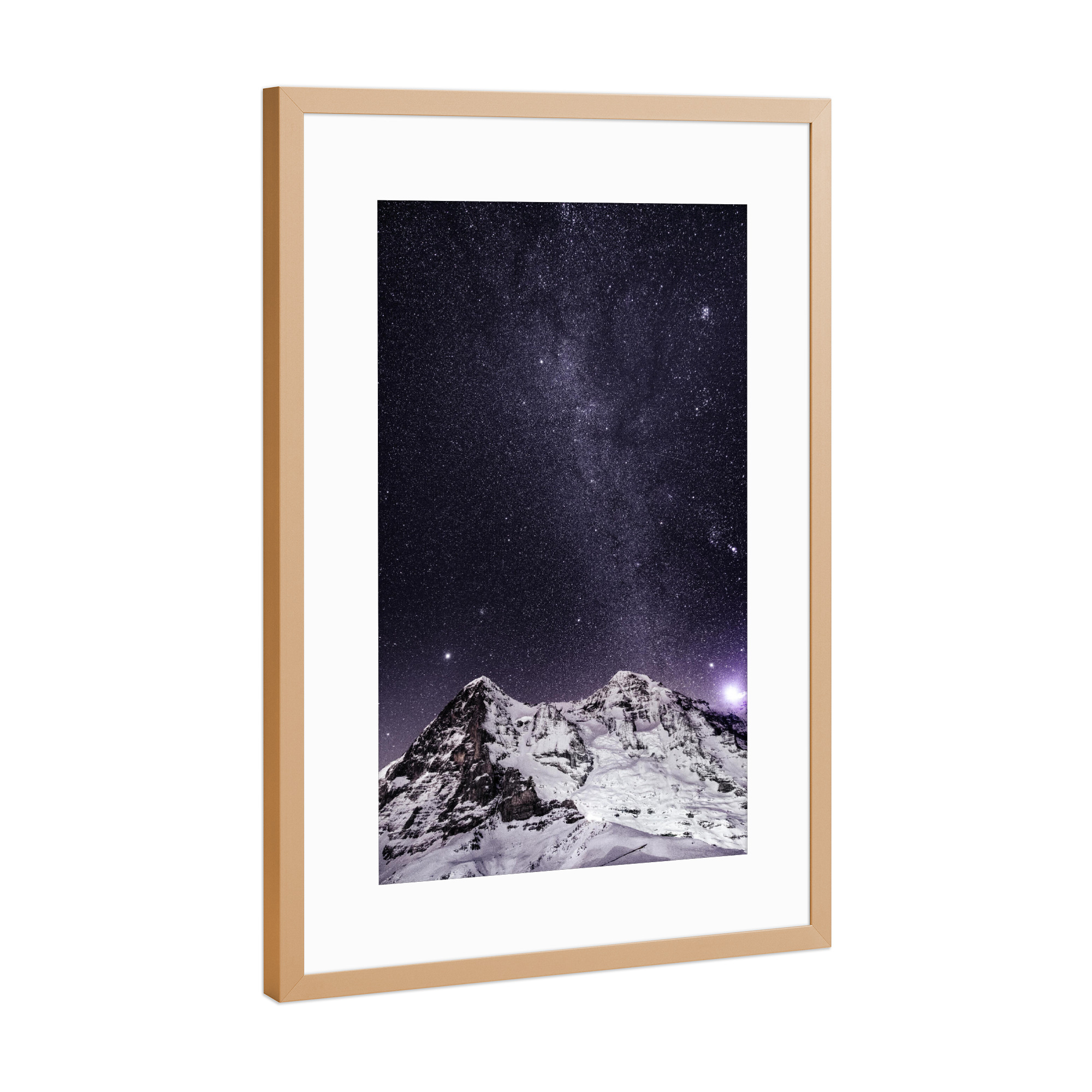 Poster mit Rahmen Kupfer "Nightscape with Eiger and Mönch" artboxONE - Natur