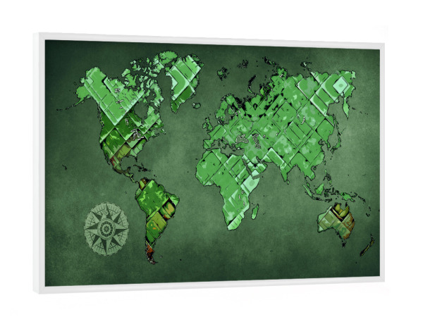 Poster mit weißem Rahmen "World map art green cartoon" artboxONE - Kartografie