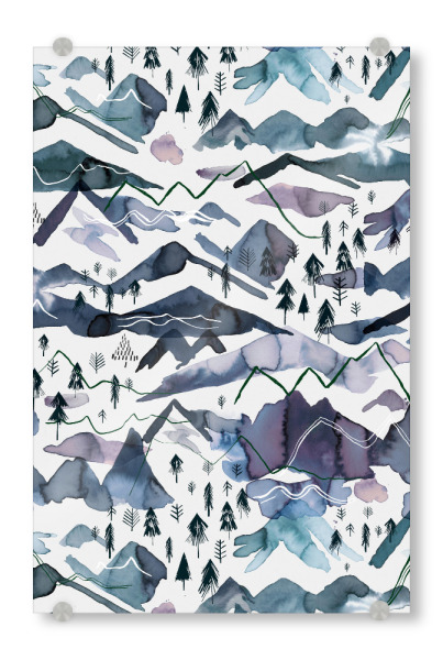 Acrylglasbild "Watercolor Mountains Blue Purple" artboxONE - Natur,Reise,Abstrakt