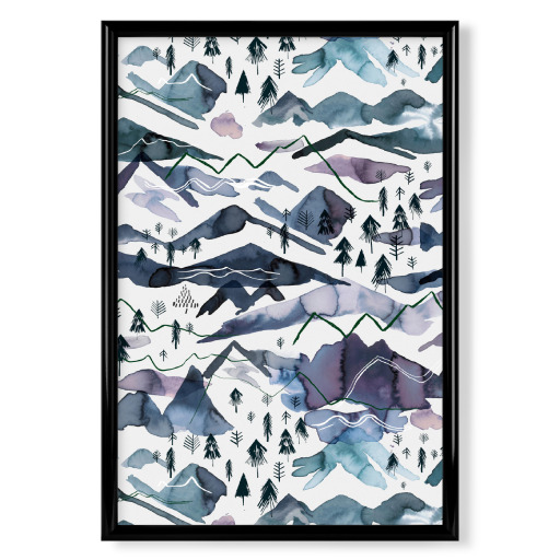 Watercolor Mountains Blue Purple