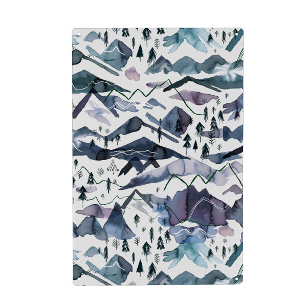 Holzbild "Watercolor Mountains Blue Purple" artboxONE - Natur,Reise,Abstrakt