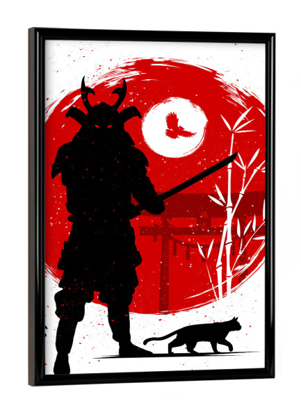 Poster mit schwarzem Rahmen "Samurai with his cat" artboxONE - Tiere,Menschen,Städte / Tokio