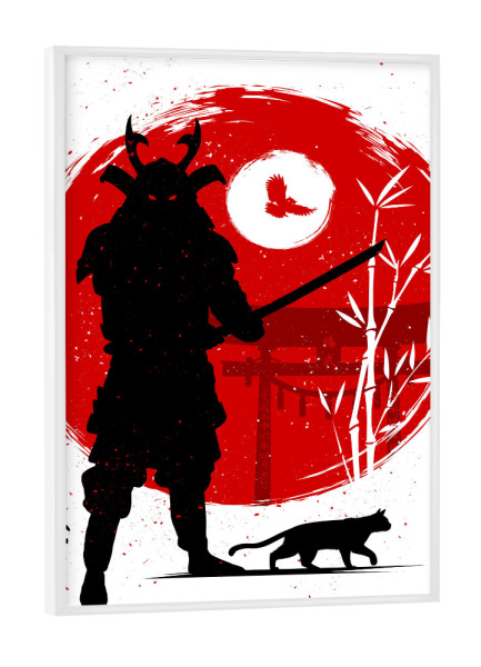 Poster mit weißem Rahmen "Samurai with his cat" artboxONE - Tiere,Menschen,Städte / Tokio