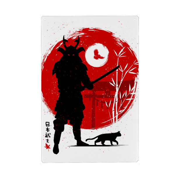 Metall Poster "Samurai with his cat" artboxONE - Tiere,Menschen,Städte / Tokio