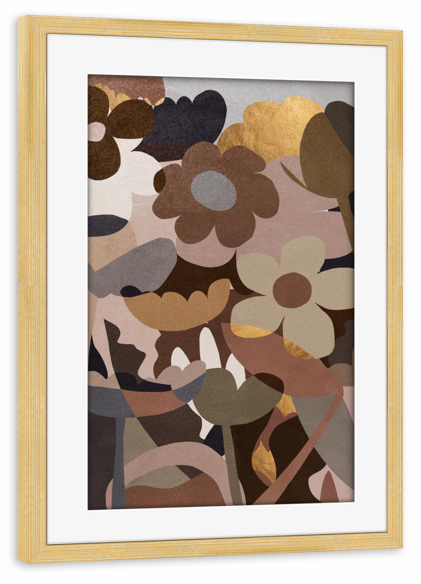 Poster mit Rahmen kiefer "Dune Flowers" artboxONE - Floral,Abstrakt - Flowers,Rose,Golden,Blumen,Floral,Bunt,Colorful,Abstract,Abstrakt