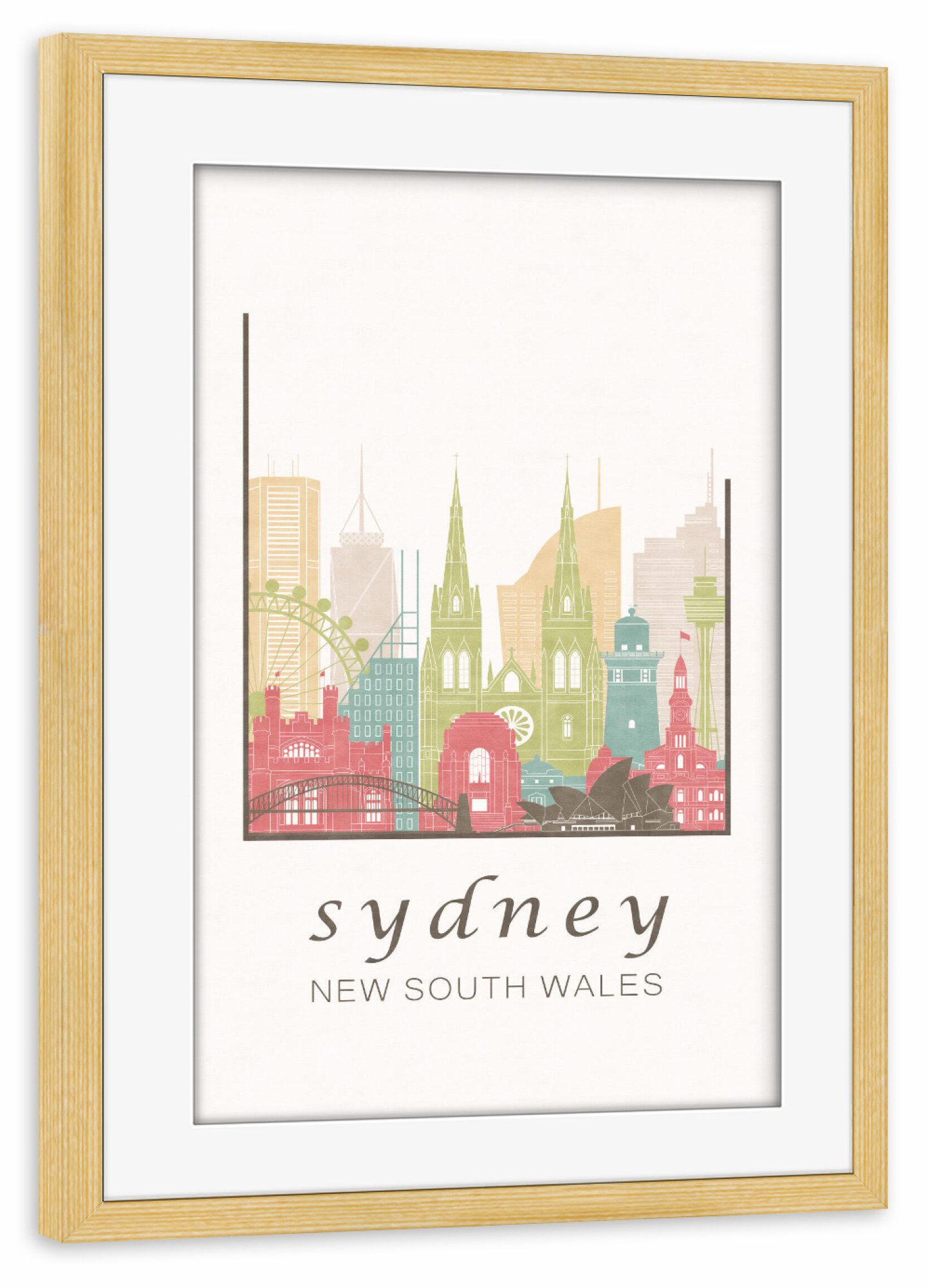Poster mit Rahmen kiefer "Sydney skyline pastel" artboxONE - Städte,Reise,Architektur,Städte / Sydney,Kartografie