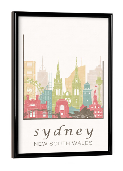 Poster mit schwarzem Rahmen "Sydney skyline pastel" artboxONE - Städte,Reise,Architektur,Städte / Sydney,Kartografie