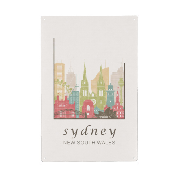 Metall Poster "Sydney skyline pastel" artboxONE - Städte,Reise,Architektur,Städte / Sydney,Kartografie